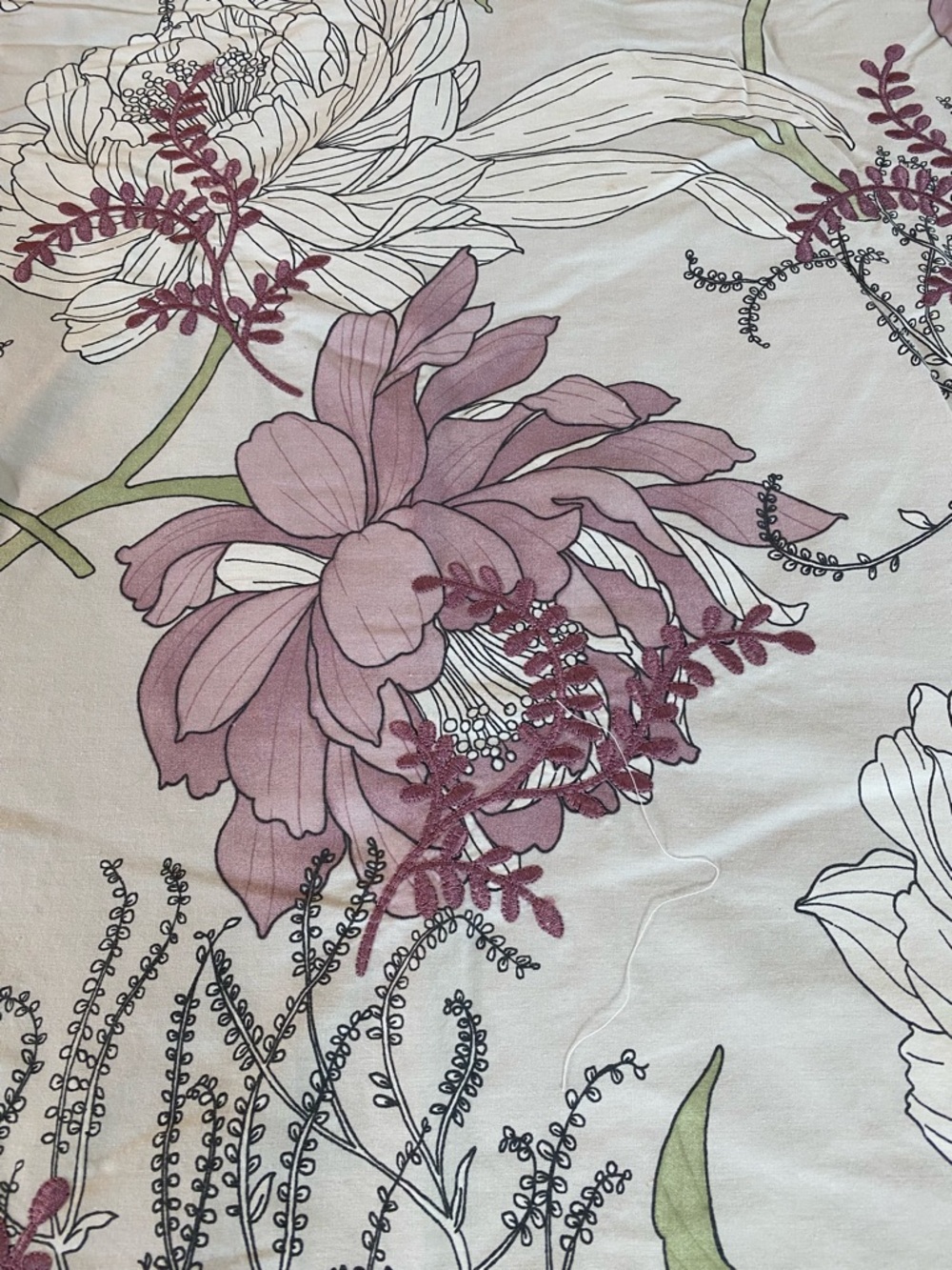 Mauve Floral Duvet Cover embroidered Pink, Green w/ pillow case
